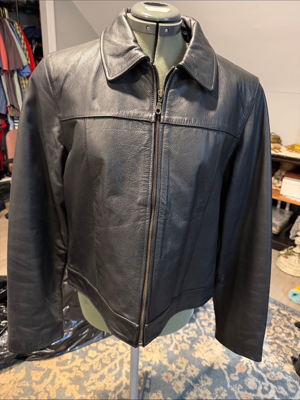 Wilda Black Leather Zip-Front Women's Jacket (Fits Small)